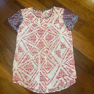 Cabi women's Coquette Sheer Cap Sleeve Blouse Red White size small‎ style 732